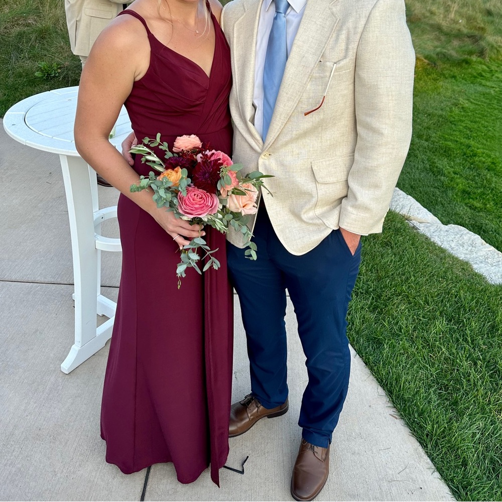 Azazie Ampetrica Cabernet Sleeveless V-Neck Gown for Weddings